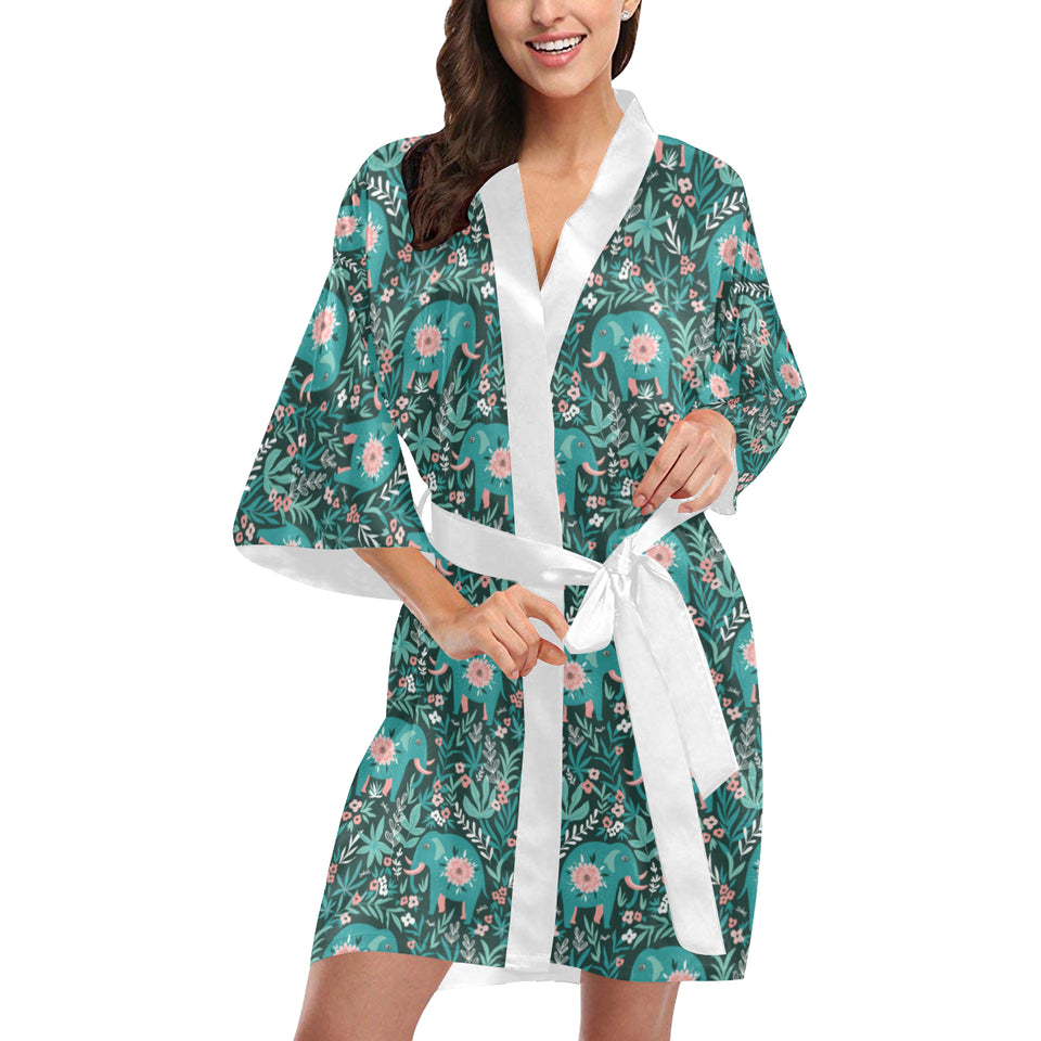 Elephants jungle pattern Women's Short Kimono Robe