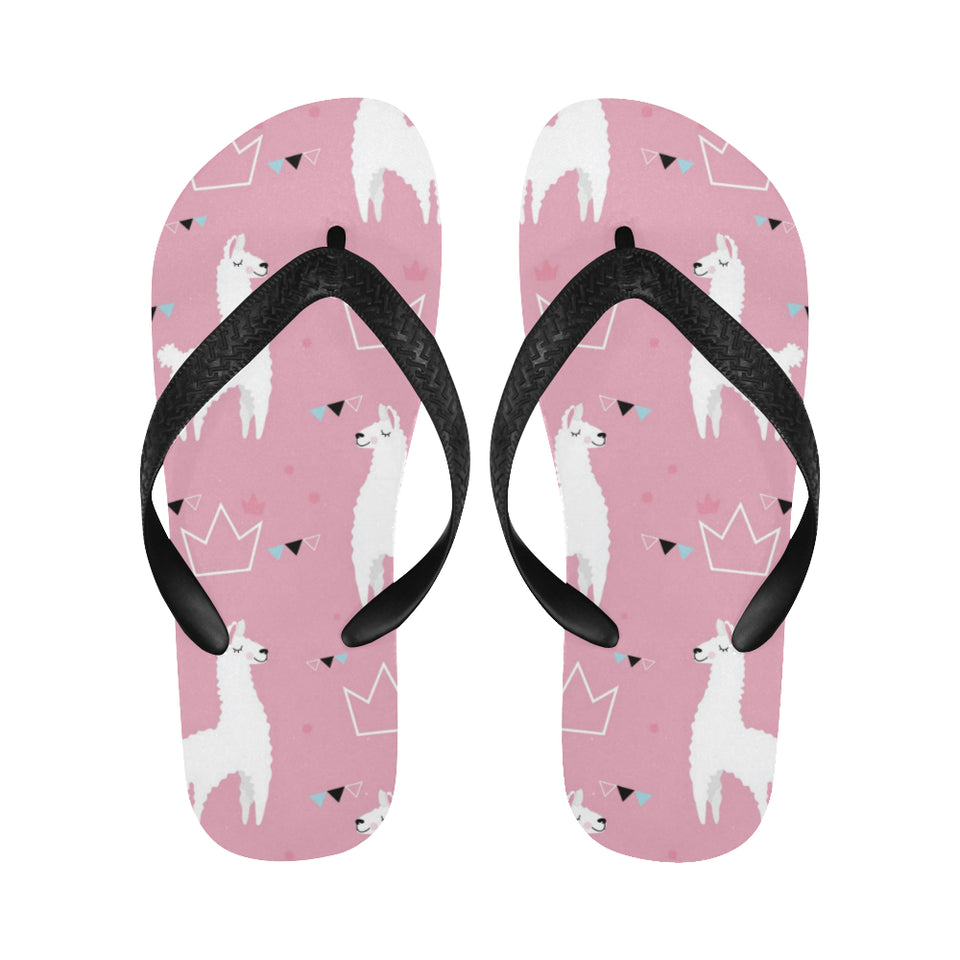 Llama Alpaca pink background Unisex Flip Flops