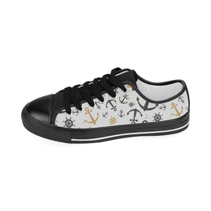 Anchors Rudders pattern Kids' Boys' Girls' Low Top Canvas Shoes Black