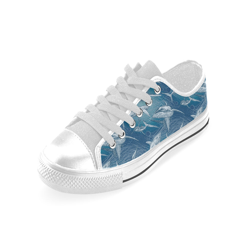 Shark hand drawn Men's Low Top Shoes White