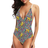 Cute yellow monkey leaves pattern Women's One-Piece Swimsuit