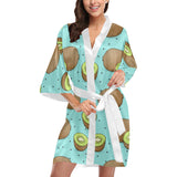 Kiwi blue background Women's Short Kimono Robe