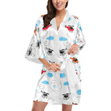 Watercolor helicopter cloud pattern Women's Short Kimono Robe
