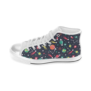 colorful space pattern planet star Women's High Top Canvas Shoes White