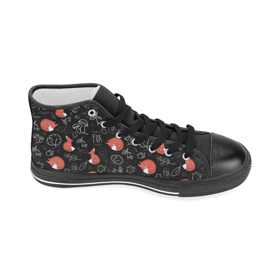 fox sleeping fox pattern Women's High Top Canvas Shoes Black