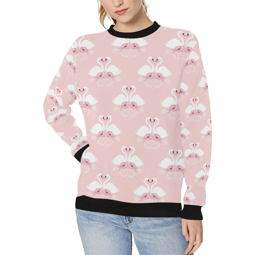 White swan and flower love pattern Women's Crew Neck Sweatshirt