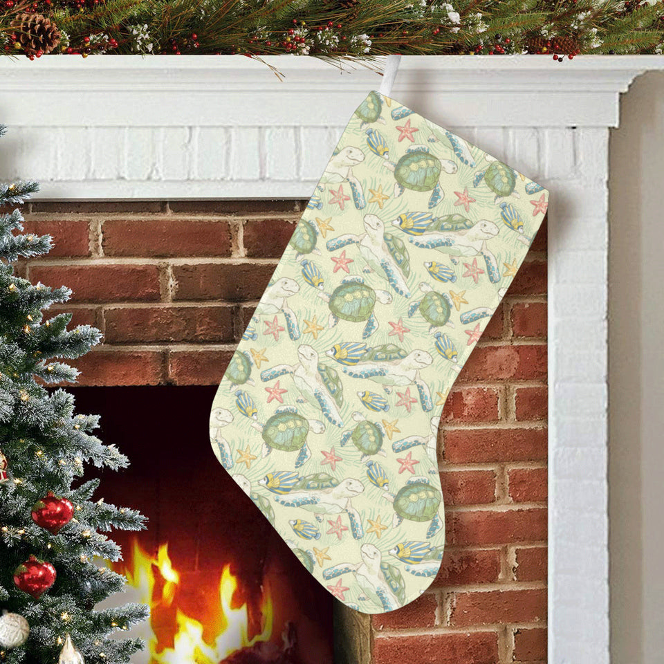 Hand drawn sea turtle fish pattern Christmas Stocking