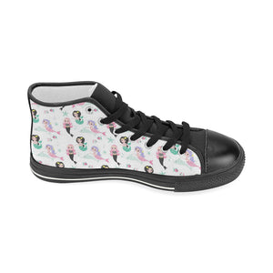 cute mermaid dolphin fish starfish pattern Women's High Top Canvas Shoes Black