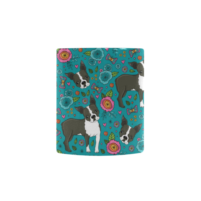 Boston terrier beautiful flower pattern Morphing Mug Heat Changing Mug