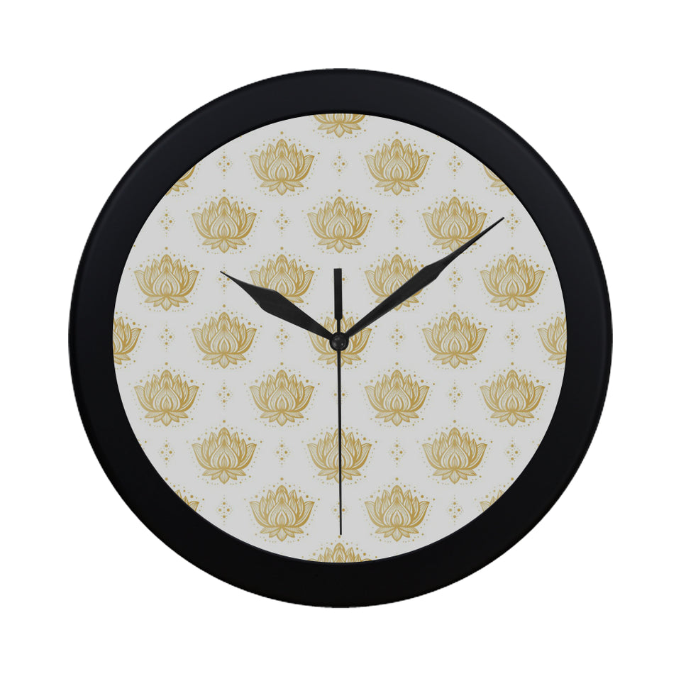Gold Ornamental lotue waterlily symbol pattern Elegant Black Wall Clock