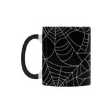 Spider web pattern Black background white cobweb Morphing Mug Heat Changing Mug