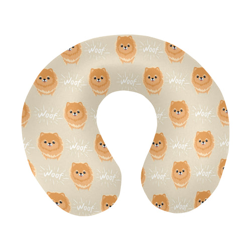 Cute brown pomeranian puppy on blue U-Shaped Travel Neck Pillow