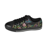 Dragons flower pattern Men's Low Top Canvas Shoes Black