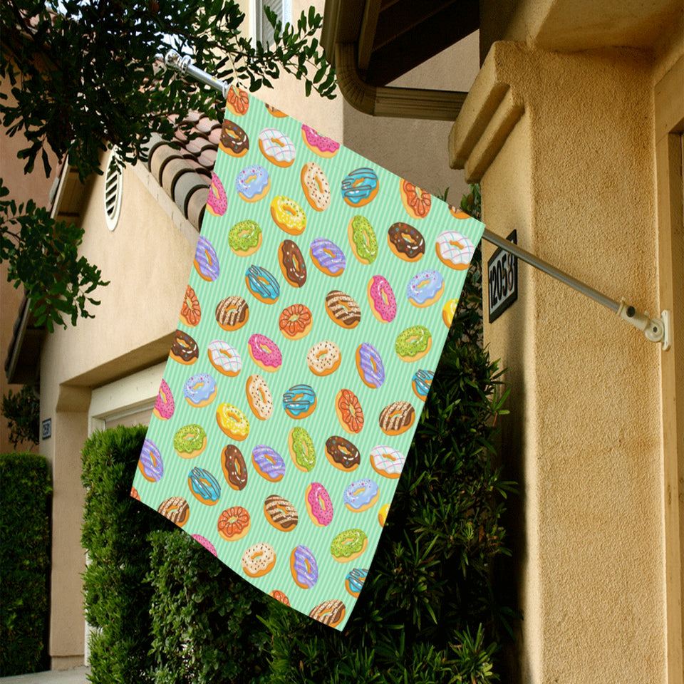 Colorful donut pattern green background House Flag Garden Flag