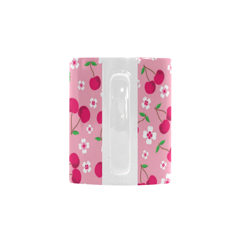 cherry flower pattern pink background Classical White Mug (Fulfilled In US)