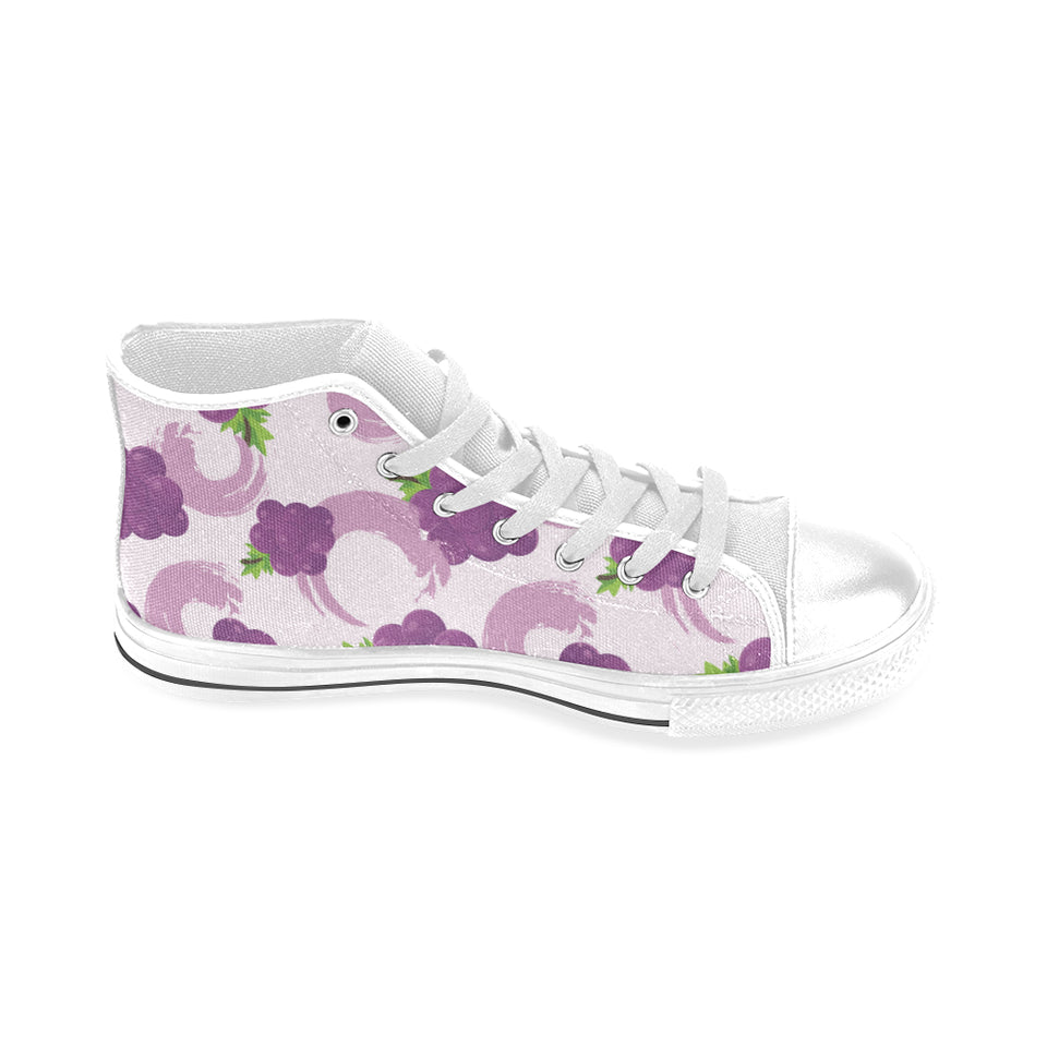 Cute Grape pattern Men's High Top Canvas Shoes White