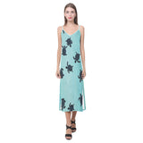 Sea turtle with blue ocean backgroud V-Neck Open Fork Long Dress