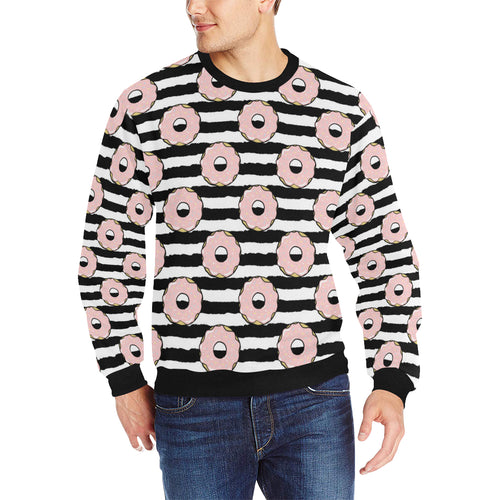 Donuts pink icing striped pattern Men's Crew Neck Sweatshirt