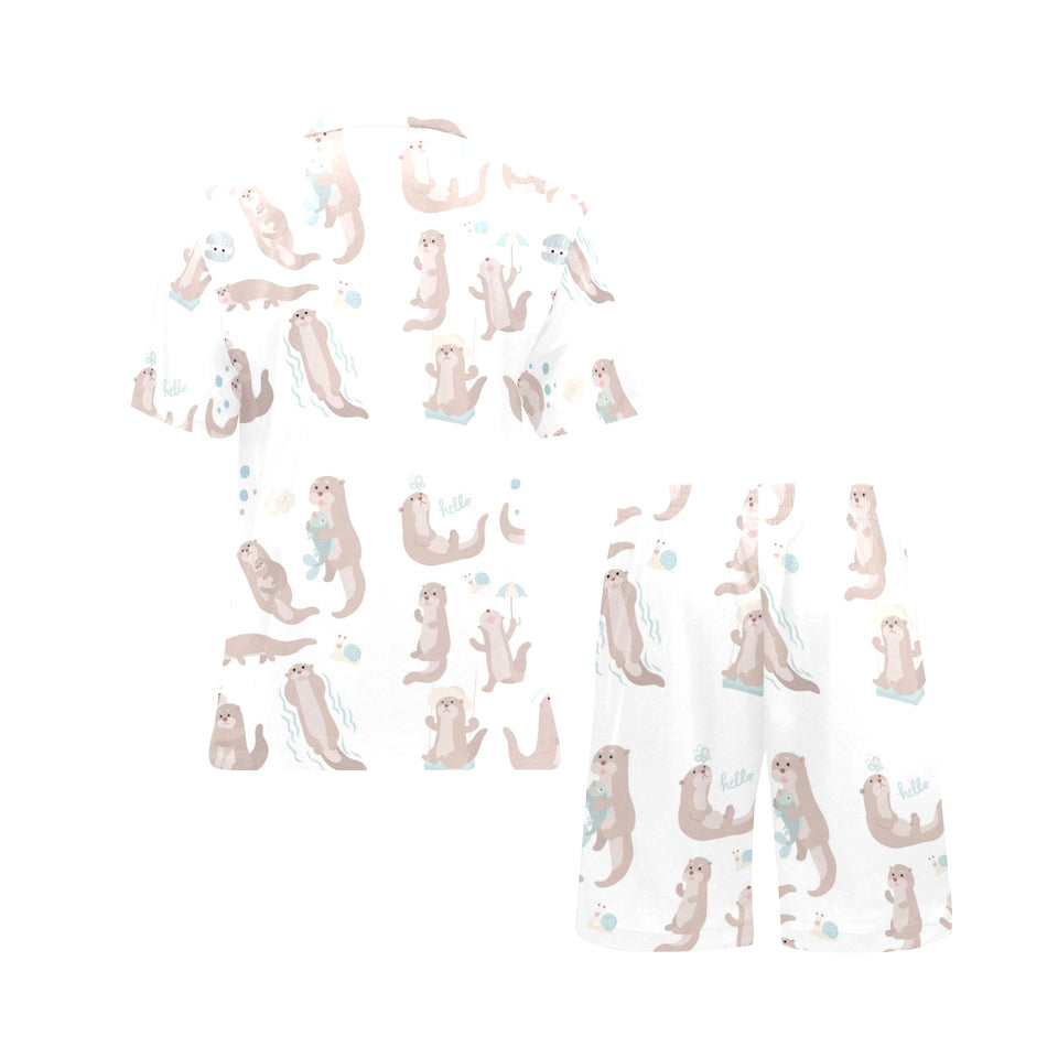 Cute sea otters pattern Men's V-Neck Short Pajama Set