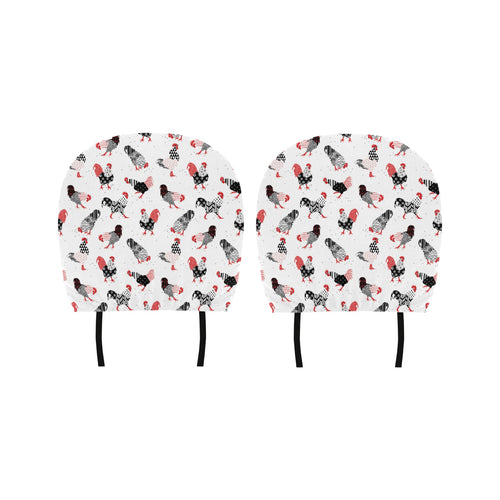 Cool rooster chicken cock floral ornament backgrou Car Headrest Cover
