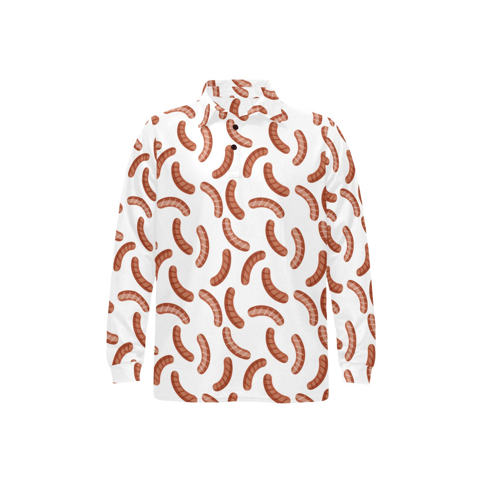 Sausage Pattern Print Design 04 Men's Long Sleeve Polo Shirt