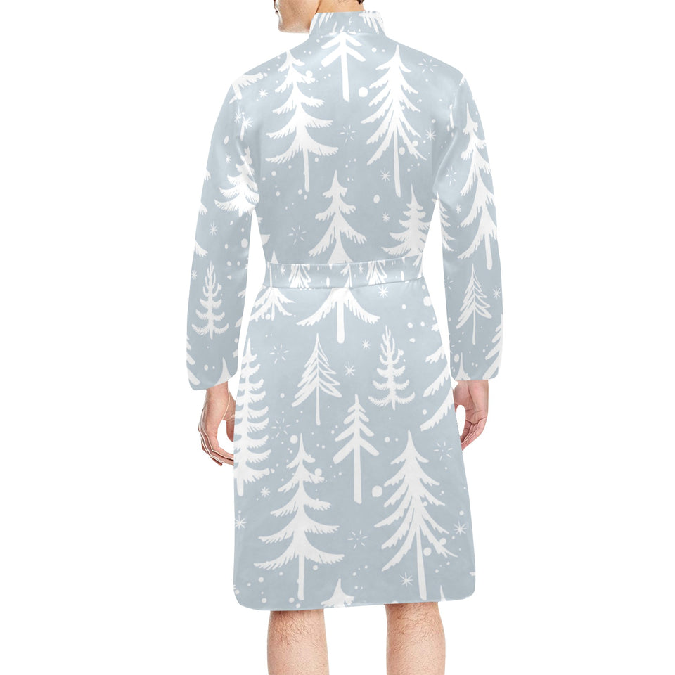 Christmas tree winter forest pattern Men's Long Sleeve Belted Night Robe
