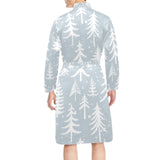 Christmas tree winter forest pattern Men's Long Sleeve Belted Night Robe