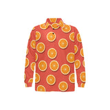 Oranges pattern red background Men's Long Sleeve Polo Shirt