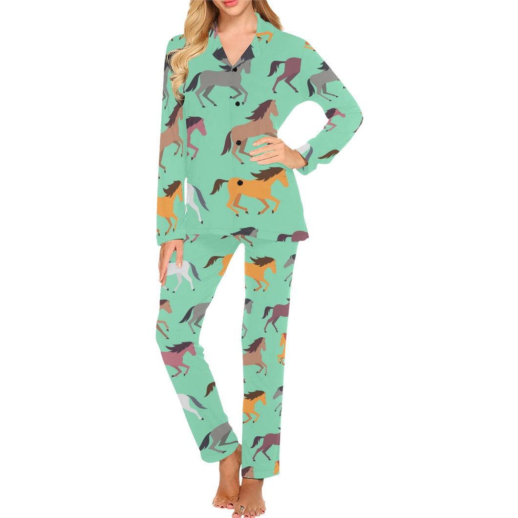 Colorful horses pattern Women's Long Pajama Set