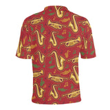 Saxophone cornet pattern red background Men's All Over Print Polo Shirt
