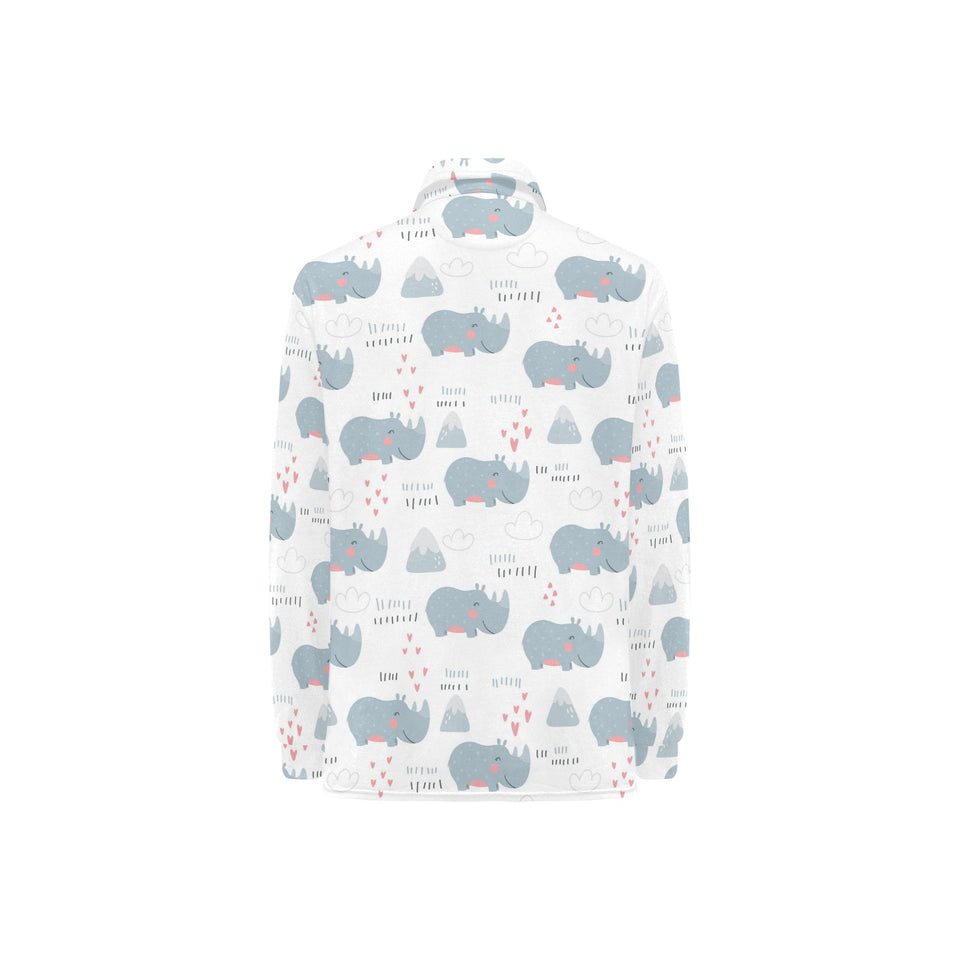 cute rhino heart pattern Women's Long Sleeve Polo Shirt