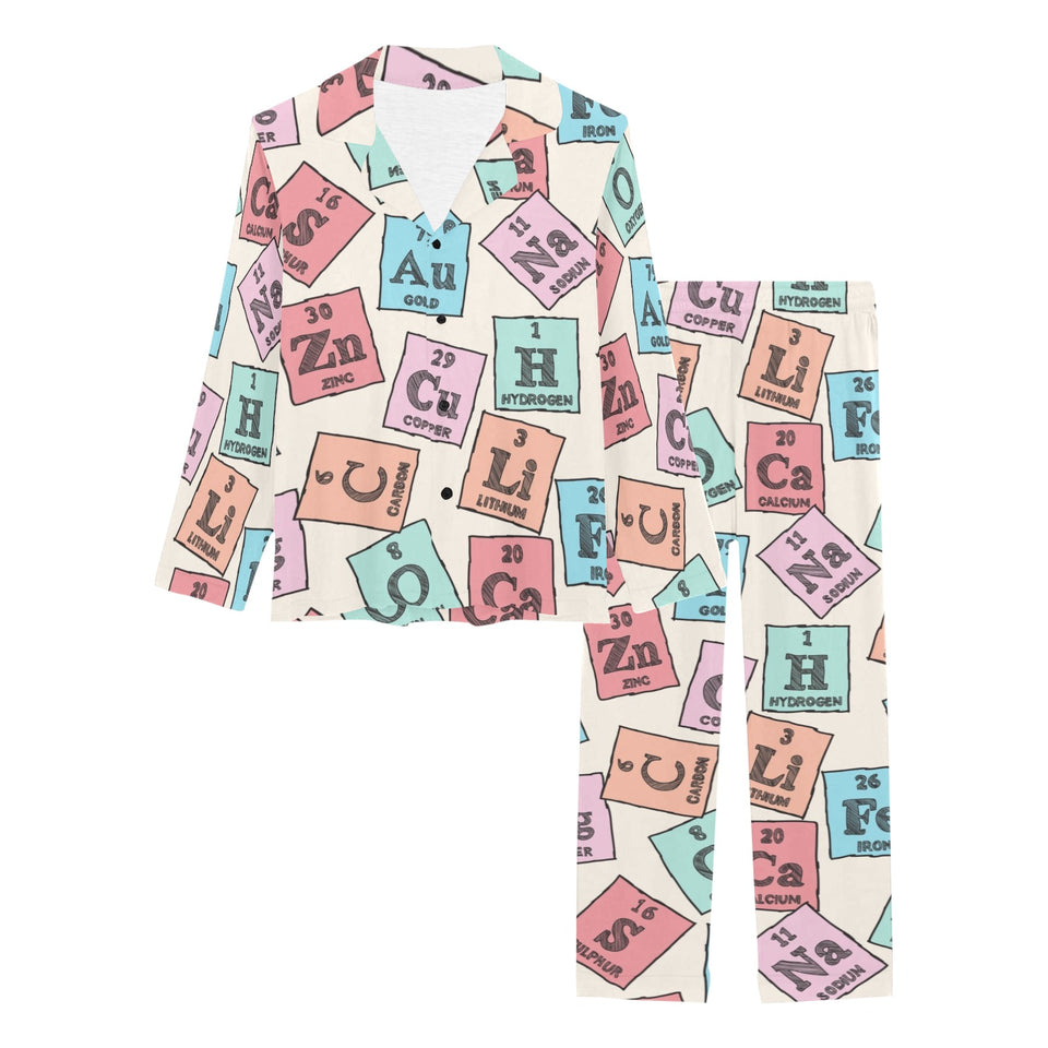 Chemistry Periodic Table Pattern Print Design 02 Women's Long Pajama Set