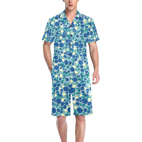 blueberry design pattern Men's V-Neck Short Pajama Set