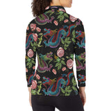 Dragons flower pattern Women's Long Sleeve Polo Shirt