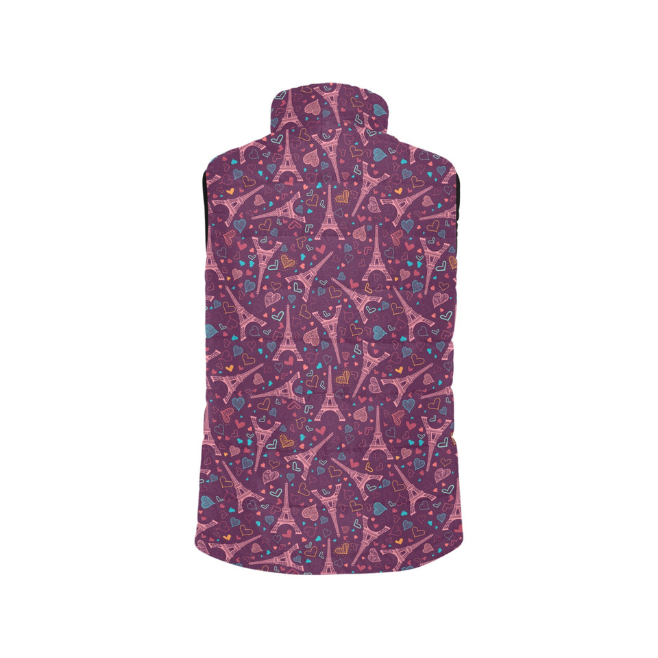 Eiffel Tower Heart Pattern Print Design 04 Women's Padded Vest