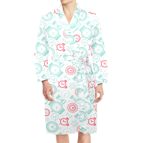 Clock time pattern blackground Men's Long Sleeve Belted Night Robe