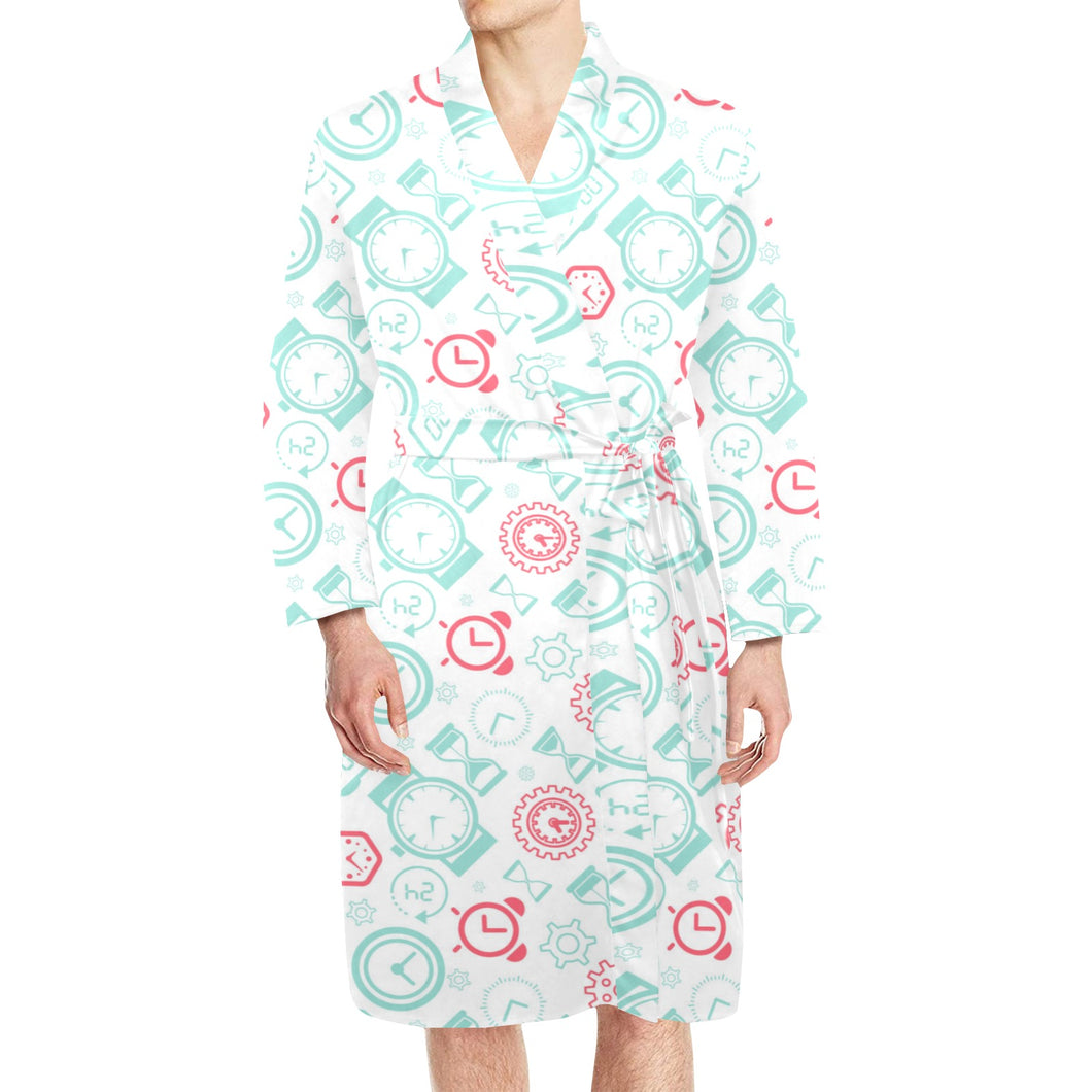 Clock time pattern blackground Men's Long Sleeve Belted Night Robe