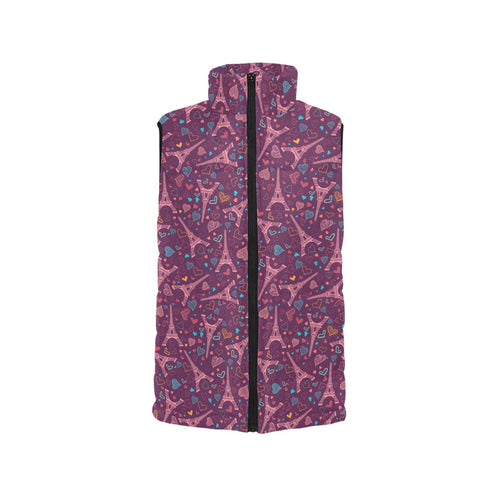 Eiffel Tower Heart Pattern Print Design 04 Women's Padded Vest