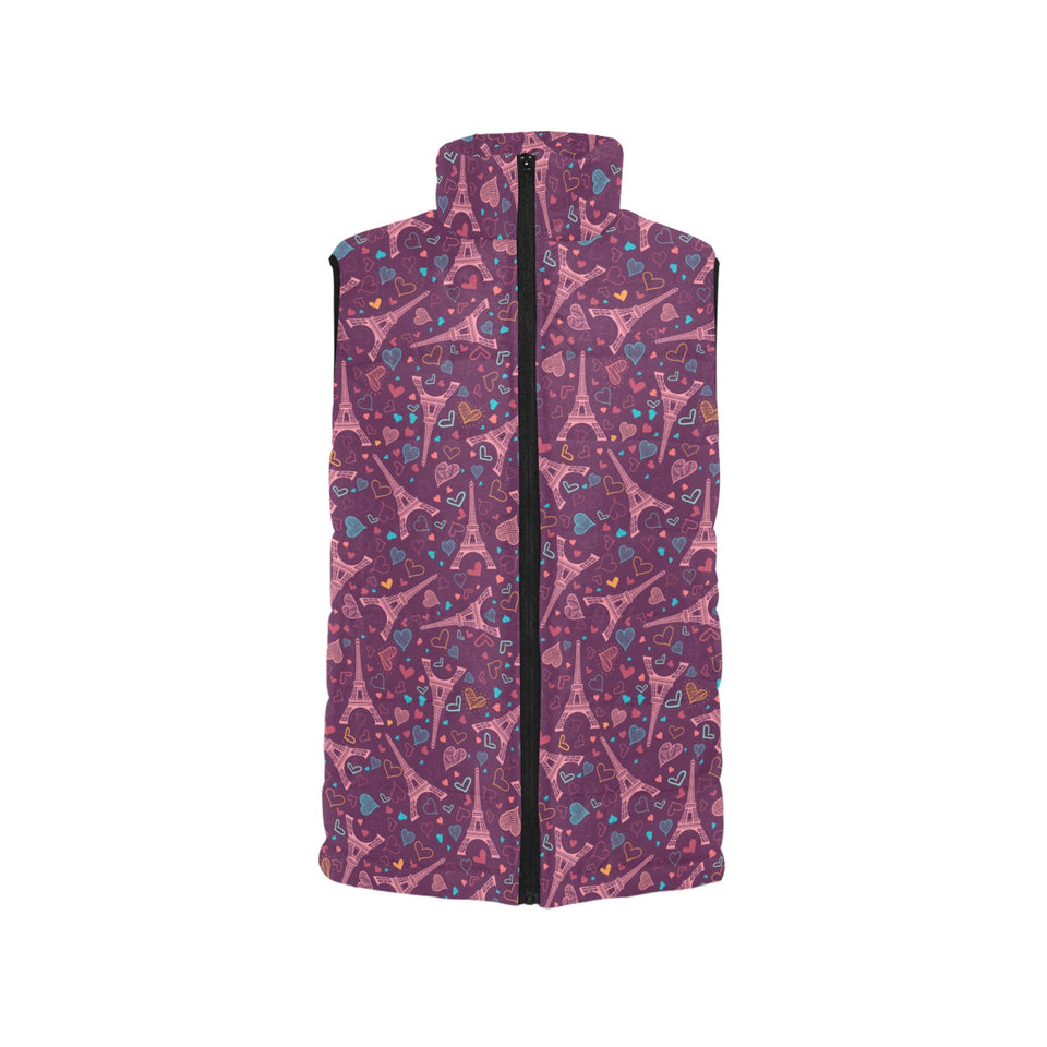 Eiffel Tower Heart Pattern Print Design 04 Women's Padded Vest