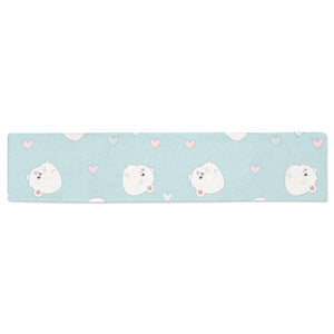 White cute hamsters heart pattern Table Runner