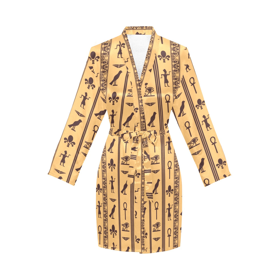 Egypt Hieroglyphics Pattern Print Design 02 Women's Long Sleeve Belted Night Robe