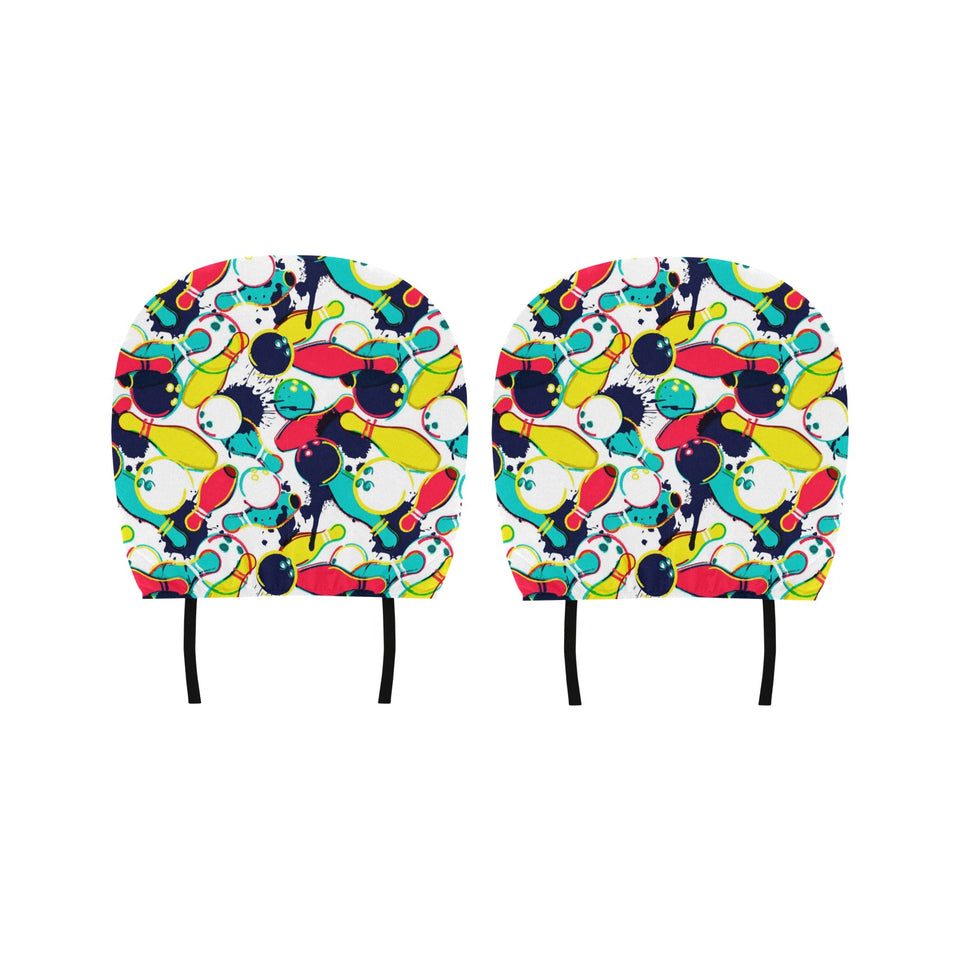 watercolor bowling ball pins Car Headrest Cover