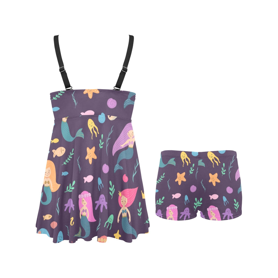 beautiful mermaid Fish jellyfish algae other marin Chest Sexy Pleated Two Piece Swim Dress