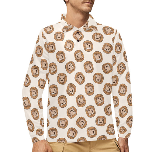Lion Pattern Print Design 01 Men's Long Sleeve Polo Shirt