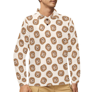 Lion Pattern Print Design 01 Men's Long Sleeve Polo Shirt
