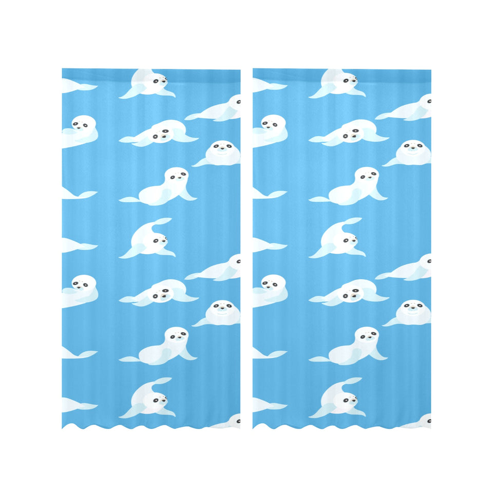 Cute sea lion seal pattern background Gauze Curtain