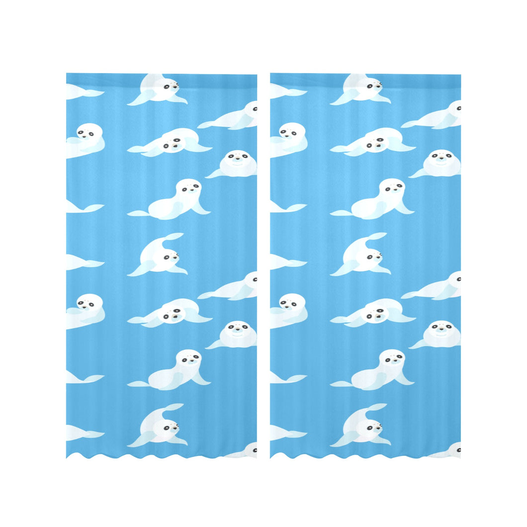 Cute sea lion seal pattern background Gauze Curtain