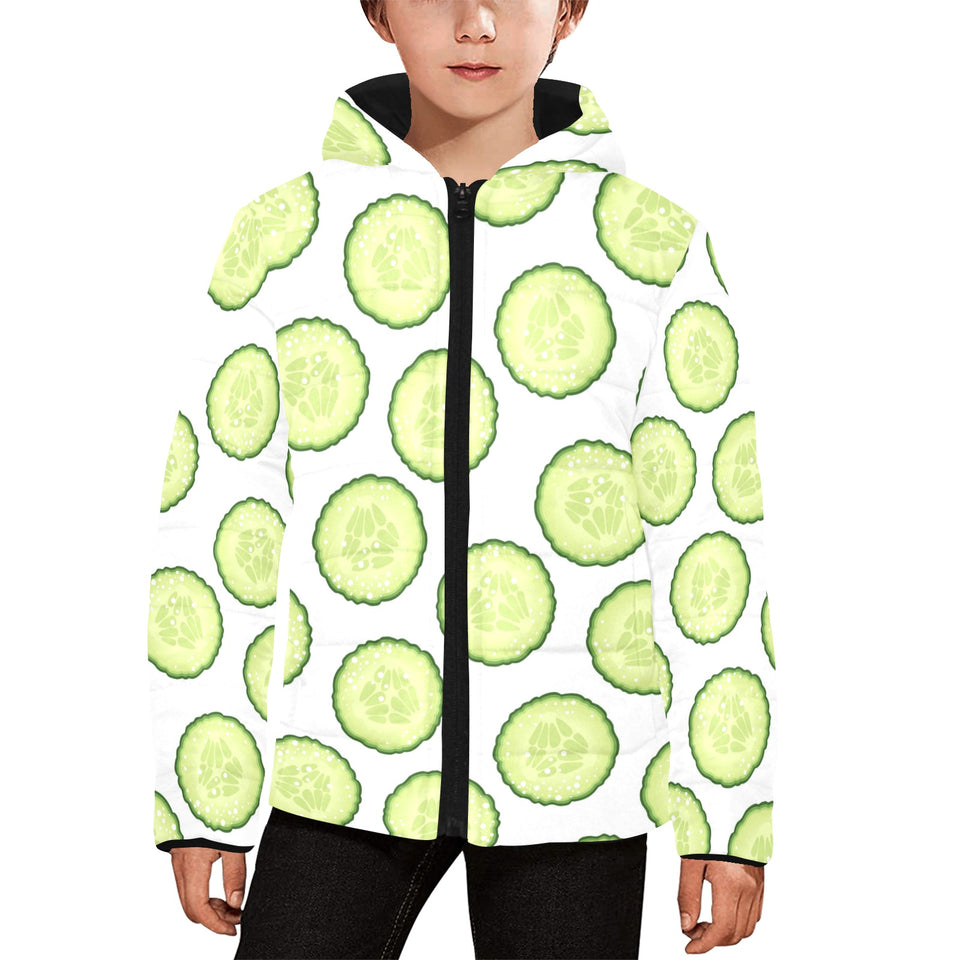 Cucumber slices pattern Kids' Boys' Girls' Padded Hooded Jacket