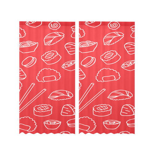 sushi pattern red background Gauze Curtain