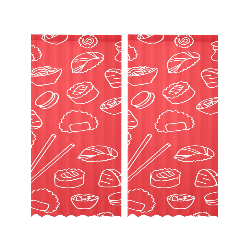 sushi pattern red background Gauze Curtain